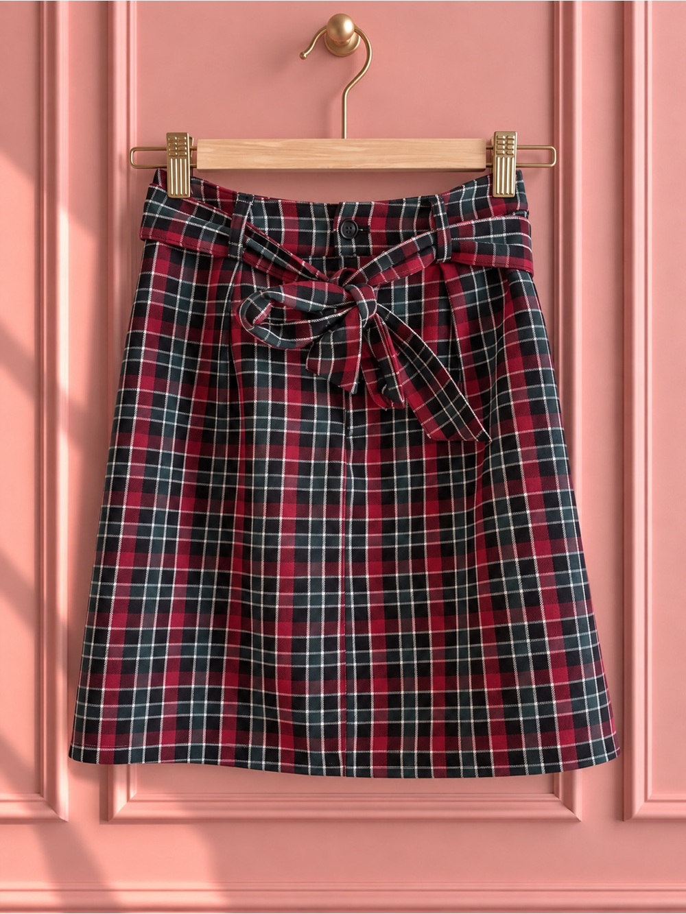 Simons Twik Plaid Tartan Belted Midi Skirt Size XS